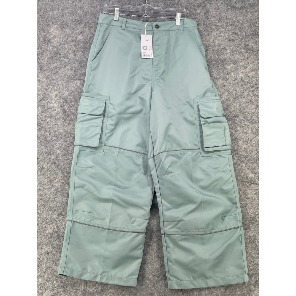 Puma Select Gear Pants Men 30 Green Moss Nylon Baggy Cargo Skater Wide Leg NEW